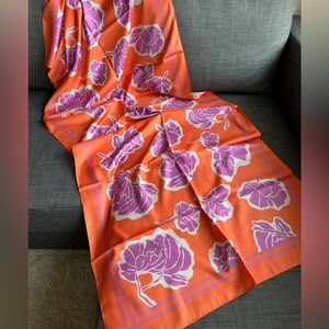 Vibrant Orange and Purple Floral Silk Twill Scarf – 72”x27”